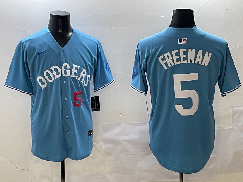 Men Los Angeles Dodgers 5 Freeman Light Blue Throwback Game 2025 Nike MLB Jersey style 22